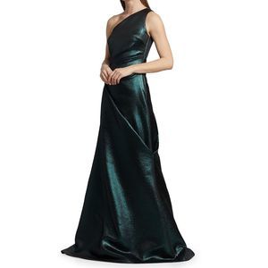 Reem Acra One-Shoulder Lamé Gown